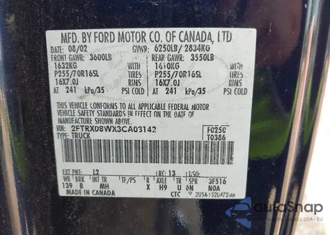 2003 Ford F-150 Lariat/Xl/Xlt from USA, damaged, VIN 2FTRX08WX3CA03142